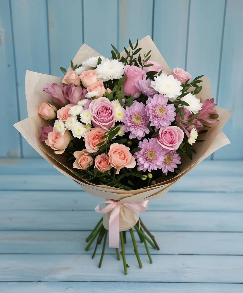 Букет цветов из: Хризантемы, Розы и Альстромерии в Староникольское 