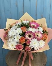 Букет цветов из:  Розы, Герберы и Хризантемы в Староникольское 