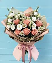 Букет цветов из:  Розы, Альстромерии и Лизиантусы в Староникольское 