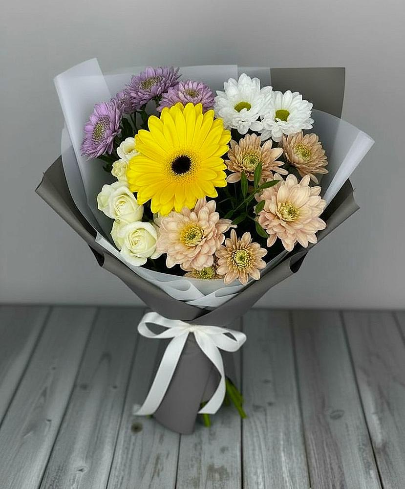 Букет цветов из: Розы, Герберы и Хризантемы в Староникольское 