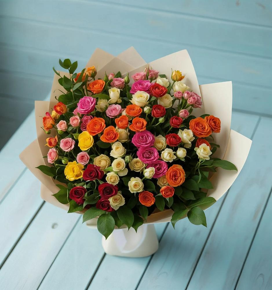 Букет Микс из разноцветных кустовых роз в Староникольское 