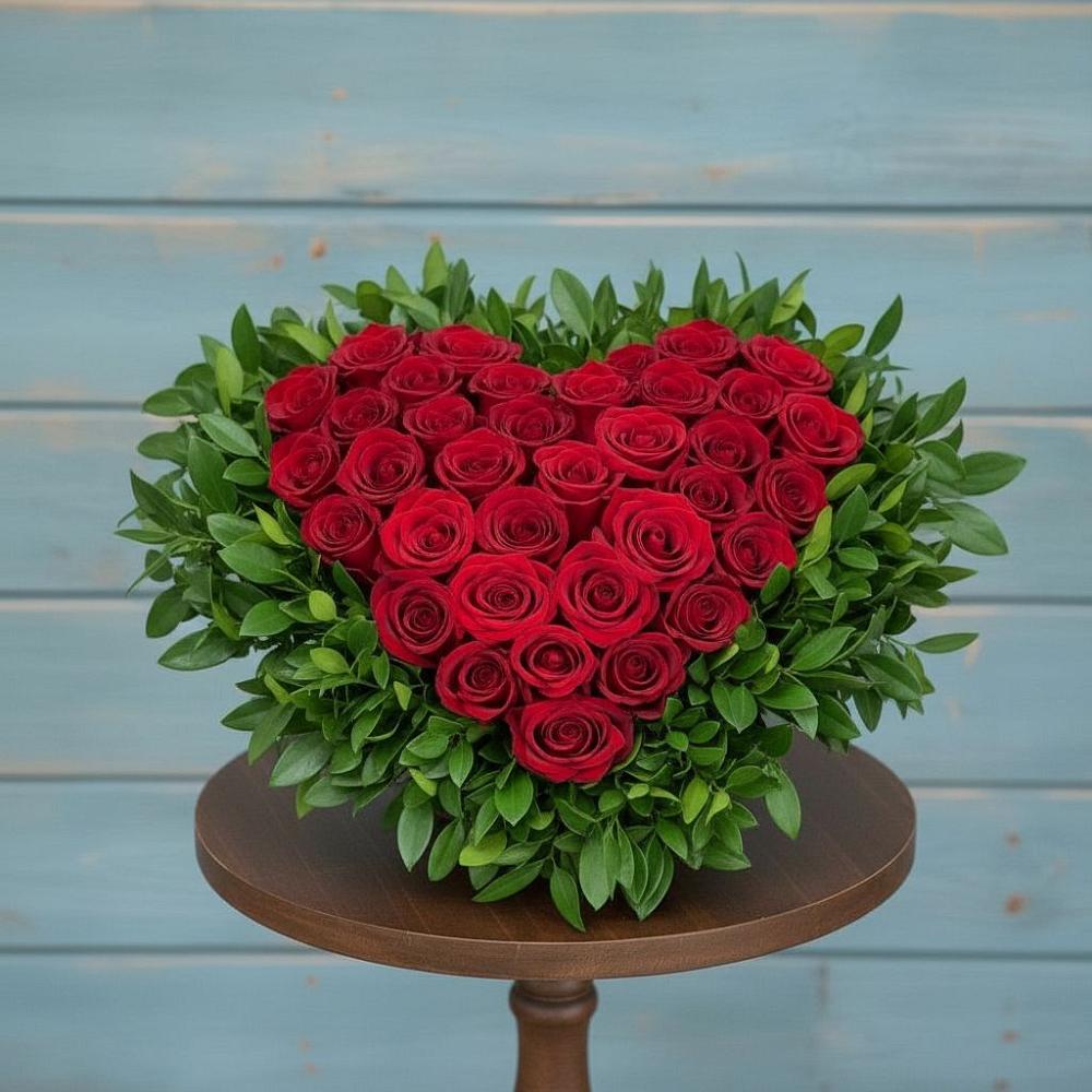 Цветочная композиция из Розы в виде сердца в Староникольское 