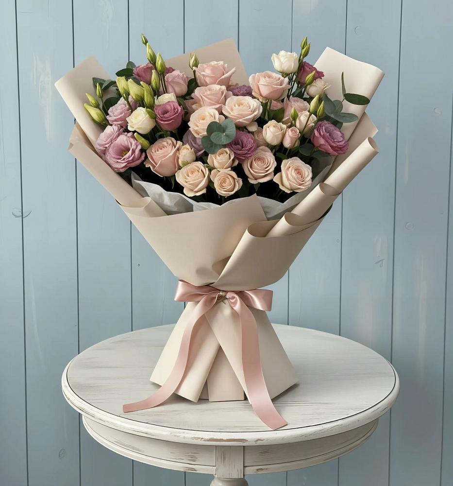 Букет цветов из: Розы и Лизиантусы в Староникольское 