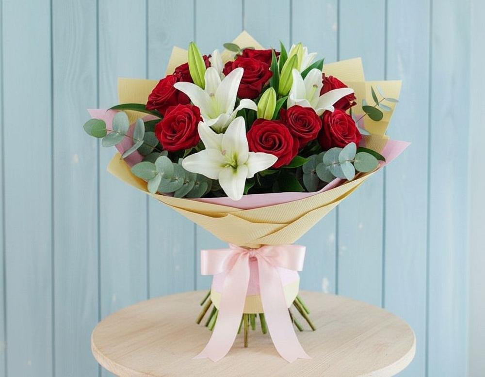 Букет цветов из: Лилии и Розы в Староникольское 